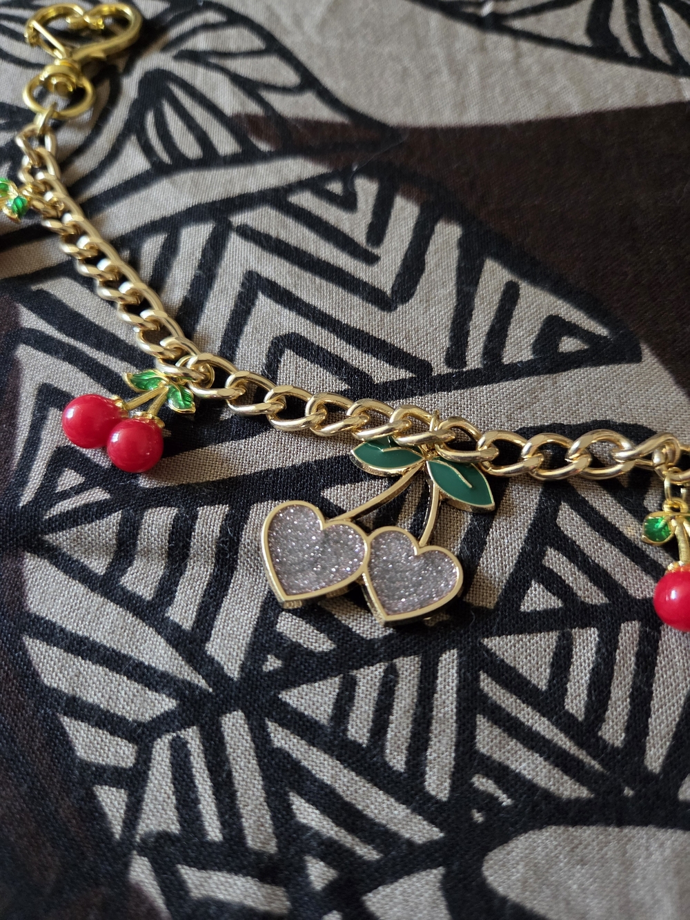 🍒Gold Cherry Bag Charm with Red Enamel Cherries🍒 - Picture 2 of 5